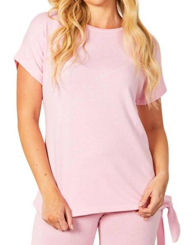 French Kyss Short Sleeve Side Tie Detail Top - Pink