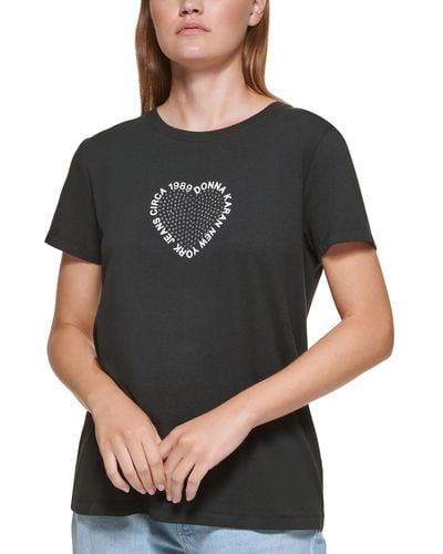 DKNY Cotton Blend Embellished Logo Graphic T-shirt - Gray