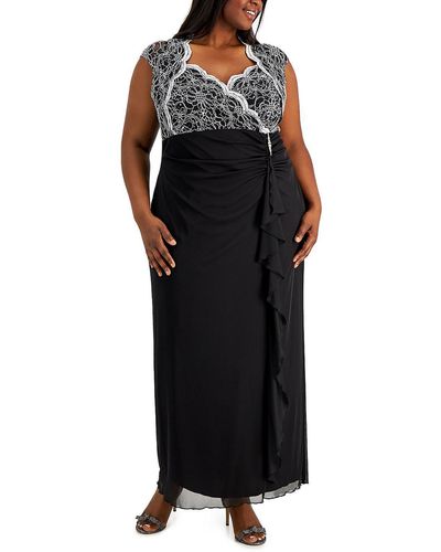 Connected Apparel Plus Lace Ruffled Evening Dress - Black