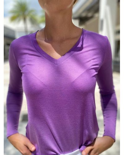 Purotatto Long Sleeve Pt/018/364 "v" Neck T-shirt - Purple