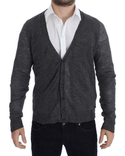 CoSTUME NATIONAL Gray Wool Button Cardigan Sweater - Blue