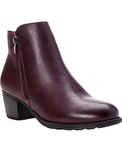 Propet Tobey Leather Block Heel Ankle Boots - Purple