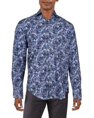 Society of Threads Collared Paisley Button-down Shirt - Blue