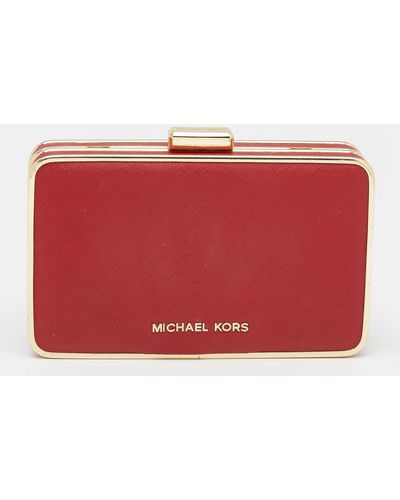 Michael Kors Saffiano Leather Minaudiere Clutch - Red