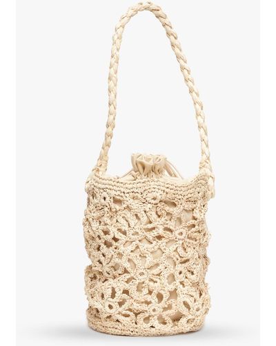 Kayu Edie Knitted Straw Bucket Tote Bag - White