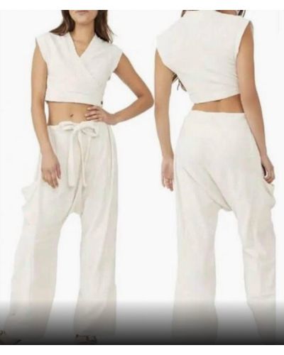 Free People Island Crop Top And Wide Leg Pant Set - Natural