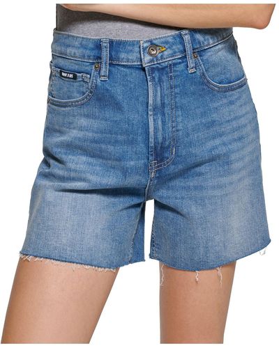DKNY Raw Hem High Rise Denim Shorts - Blue