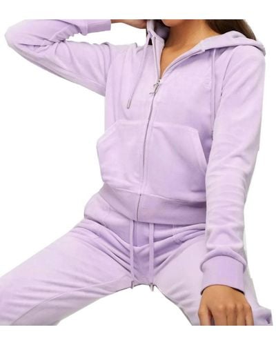 Juicy Couture Orchid Petal Velour Hoodie Sweatshirt With Jeweled Back S - Purple