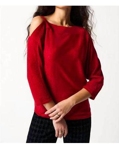 Joseph Ribkoff Sparkle Knit Cold-shoulder Sweater Top - Red