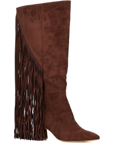 FASHION TO FIGURE Block Heel Pointed Toe Cowboy - Brown