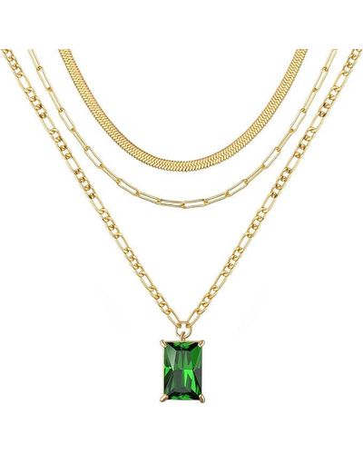 Liv Oliver 18k Gold Multi Layer Emerald Cut Necklace - Metallic
