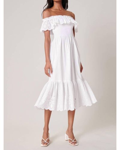 Sugarlips Esmeralda Smocked Eyelet Midi Dress - White