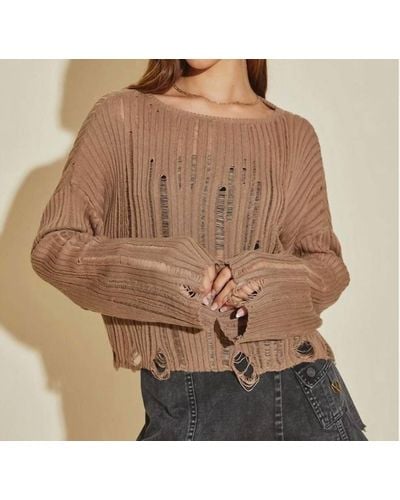 Mustard Seed Alice Grunge Cropped Sweater - Brown