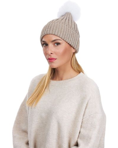 Gorski Metallic Wool Blend Hat With Fox Pompom - White