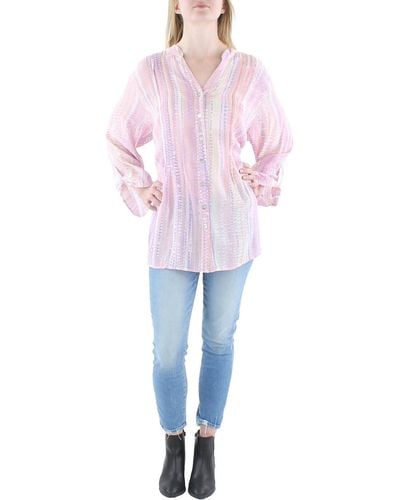 Ruby Rd. Plus Banded Collar Silky Gauze Tunic Top - Pink