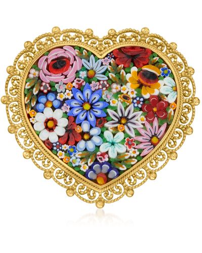 Ross-Simons Italian Colored Murano Glass Mosaic Floral Heart Pin - Multicolor