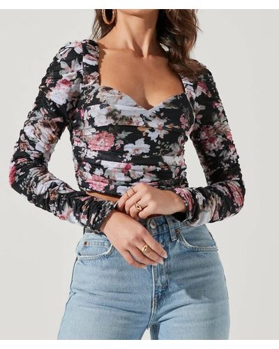 Astr Erica Floral Ruched Top - Gray