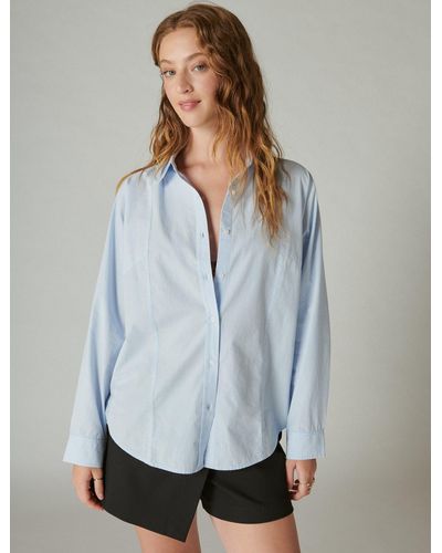 Lucky Brand Solid Oversized Seamed Shirt - Blue