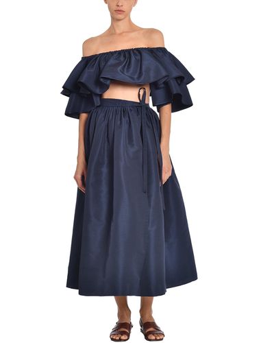Adam Lippes Wrap Skirt In Silk Faille - Blue