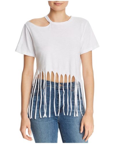 LNA Romana Fringed Cut Out Crop Top - White