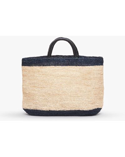 Kayu Lassen Leather Handle Straw Tote - Blue