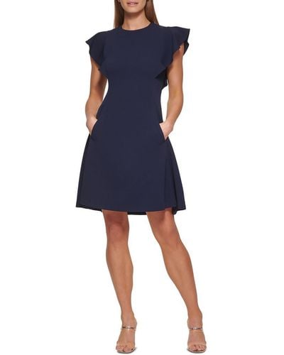 DKNY Petite Sleeveless Scuba Crepe Jewel Neck Dress - Blue