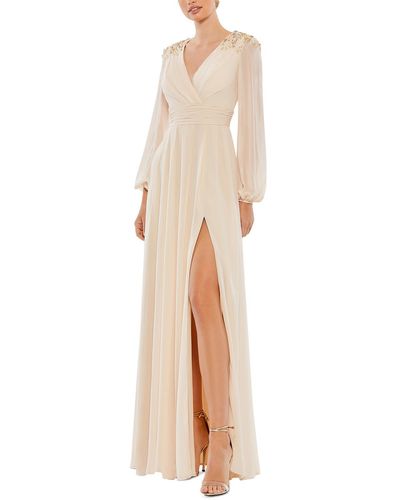 Ieena for Mac Duggal Embellished Long Evening Dress - Natural