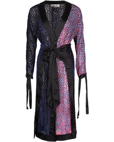 Diane von Furstenberg Burnout Velvet Kimono Wrap Dress In Multicolor Viscose - Blue