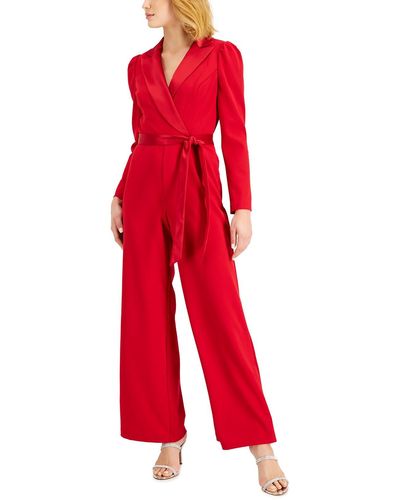 Adrianna Papell Notched-collar Belted Jumpsuit - Red