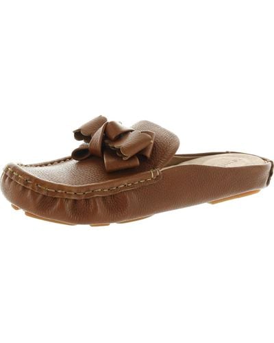 Gentle Souls Mina Bow Driver Mule Leather Slip On Loafers - Brown