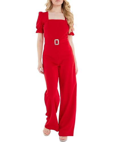Quiz Rhinestone Attached Belt Jumpsuit - Red
