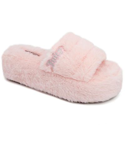 Juicy Couture Jc World Faux Fur Slip On Slide Slippers - Pink