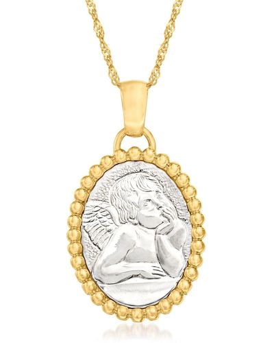 Ross-Simons Italian 14kt 2-tone Gold Angel Pendant Necklace - Metallic