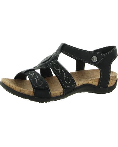 BEARPAW Ridley Faux Leather Ankle Strap Wedge Sandals - Black