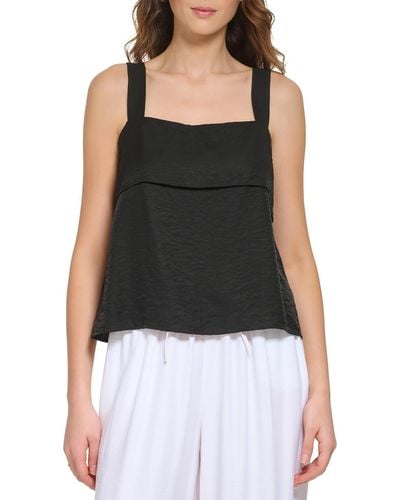 DKNY Fold-over Tank Pullover Top - Black