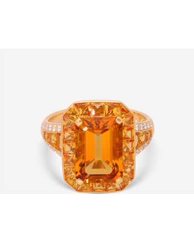 Roberto Coin 18k Yellow Diamond Citrine & Sapphire Art Deco Ring 3780119ay65x - Orange