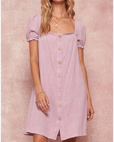 Promesa Paris Linen-blend Puff-sleeve Shift Dress - Pink