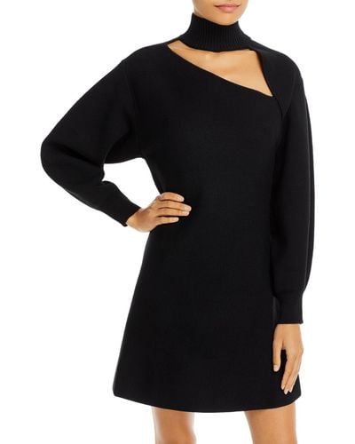 Aqua Frances Knit Turtleneck Sweaterdress - Black