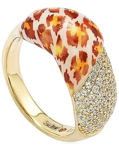 Suzy Levian Cubic Zirconia Sterling Pave Yellow Leopard Ring - Metallic