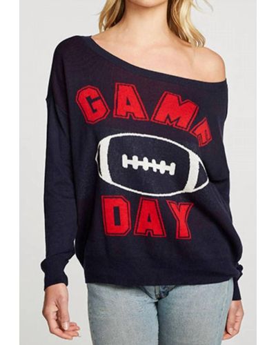 Chaser Brand Long Sleeve Wide Neck Game Day Pullover - Red
