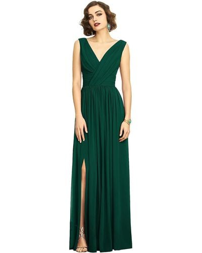 Dessy Collection Sleeveless Draped Chiffon Maxi Dress With Front Slit - Green