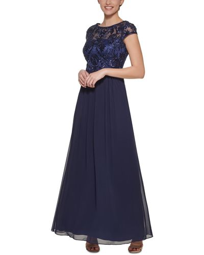 Vince Camuto Chiffon Embroidered Evening Dress - Blue