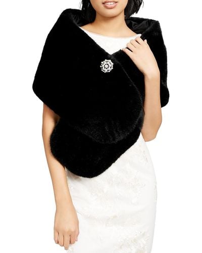 Adrianna Papell Faux Fur Embellished Shawl/wrap - Black