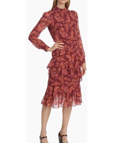 Saloni Silk Georgette Midi Dress 2025-ruby Paisley - Red
