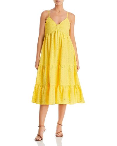 Aqua Cotton Eyelet Midi Dress - Yellow
