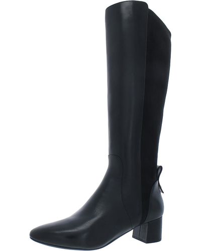 Cole Haan Go To Block Leather Block Heel Thigh-high Boots - Black