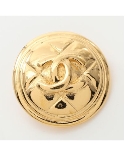 Chanel Matelasse Coco Mark Brooch Gp Vintage - Metallic