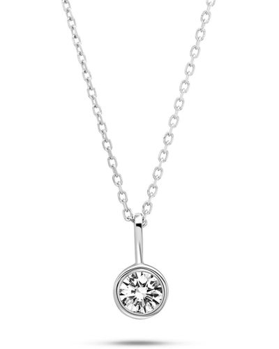 Nicole Miller 14k Or Yellow Gold Solitaire Bezel Pendant Necklace With Cubic Zirconia And 18 Inch Adjustable Chain - Metallic