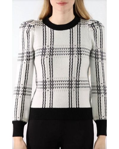 Metric Knits Plaid Crewneck Pullover Sweater - Gray