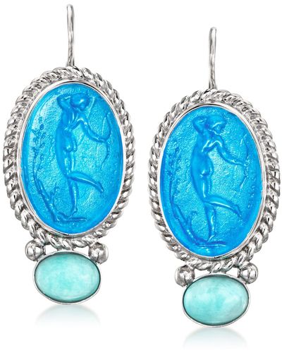 Ross-Simons Italian Blue Venetian Glass Diana The Huntress Drop Earrings With Amazonite In Sterling Silver